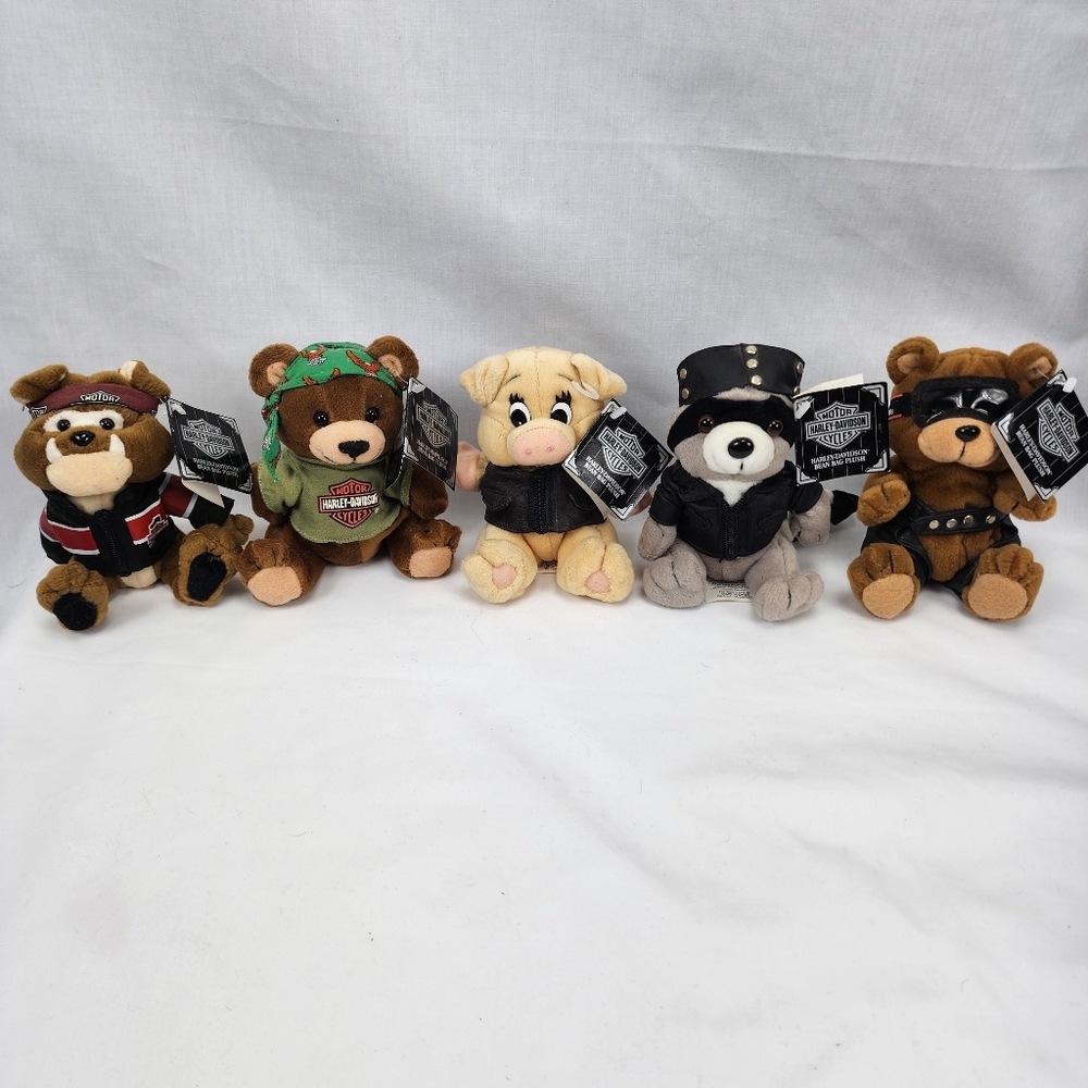 HARLEY- DAVIDSON 6" BEAN BAG PLUSH LOT OF 5 with Tags VINTAGE
